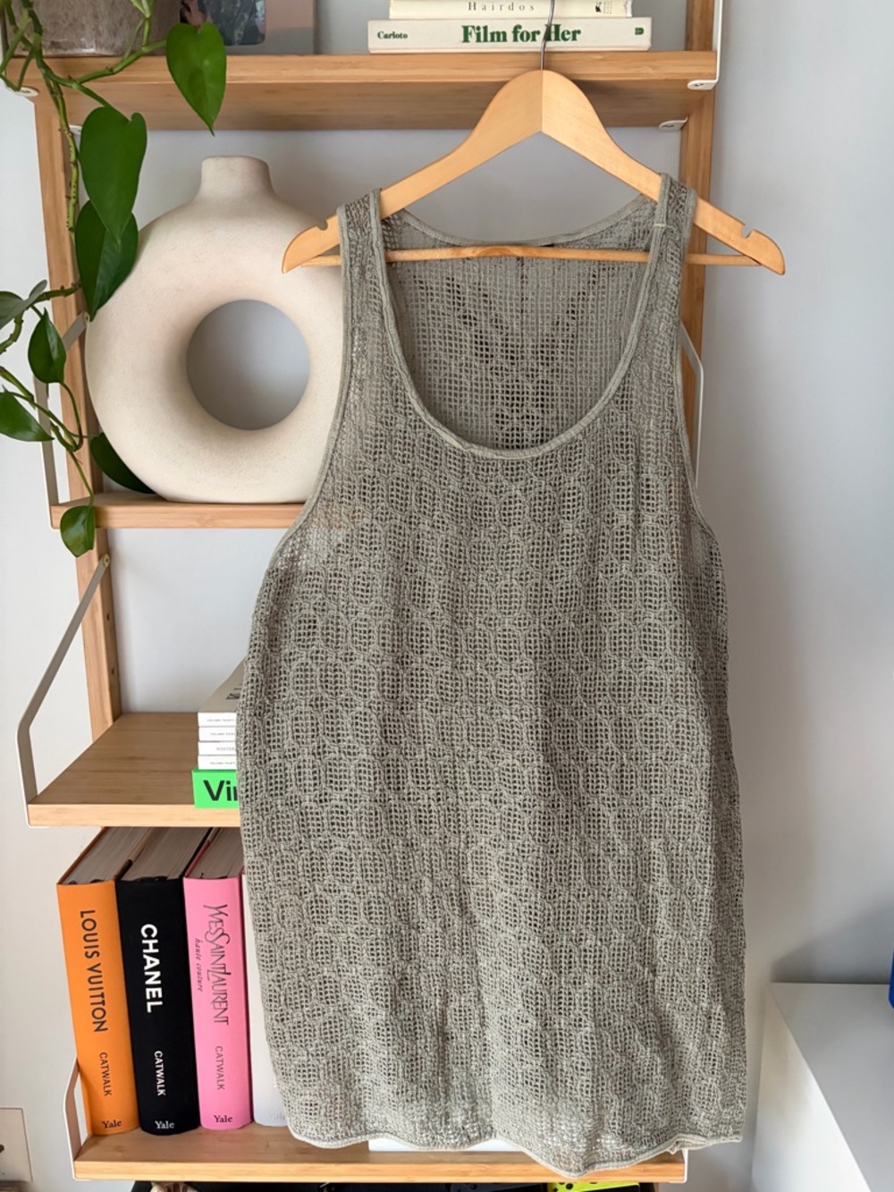 Sleeveless Crochet Knit Tank Top - Olive Gray